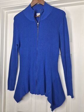 Sioni Studio Women's Royal Blue Zip-Front Ribbed Sweater